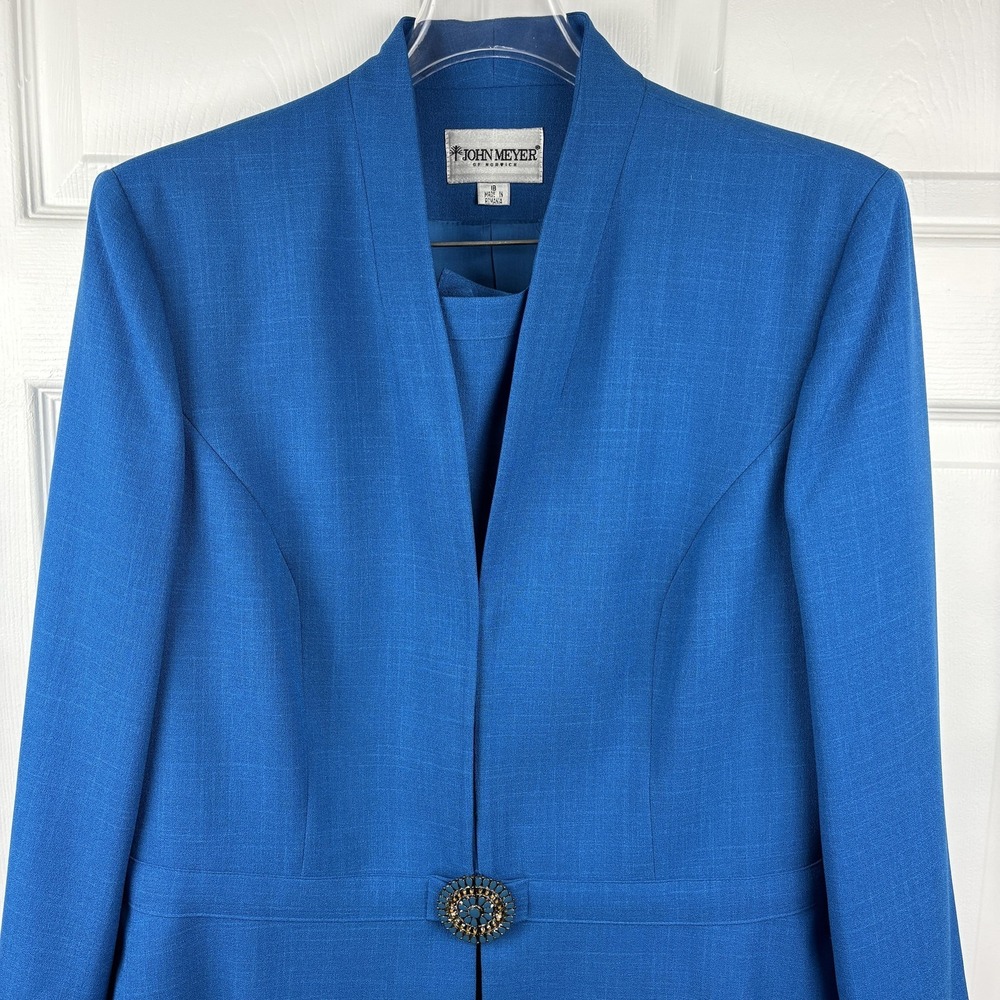 John Meyer Skirt Suit Set Womens 18 Blue Crepe Jacket Skirt Lined Career NEW - Picture 1 of 16